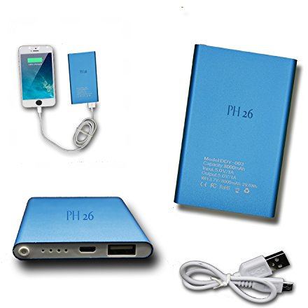 PH26 Batterie USB Externe de Secours 8000mAh avec LED (câble Inclus) Power Bank Bleu Output Intelligent Quick Charge pour Sony Xperia L1 by