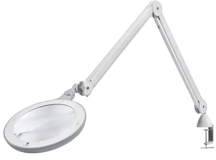Daylight Omega 7 LED Magnifying Lamp, Adjustable Arm, Professional-Grade Light for Precision Tasks 7 Acrylic Lens, 3 Diopter (1.75X) Magnification, 6,300 Lux at 6”, 4 Brightness Levels White, 1 Count