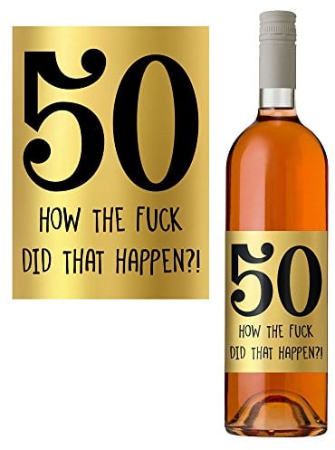 50th Birthday Wine Bottle Label 50 Today for Her Women Him Men in Metallic Gold