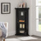 Kings Brand Furniture - Eckschrank mit Curio-Aufbewahrungsschrank mit Glastür, schwarzes Finish
