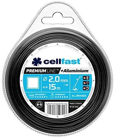 Cellfast Mähfaden Für Rasentrimmer und Freischneider Trimmerfaden Rasentrimmer-Faden Trimmfaden Rasentrimmer Schnur Gehärtet Mit Aluminium Premium Quadratischer Querschnitt 2,0 mm 15 m