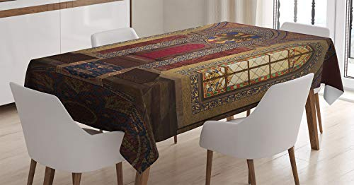 ABAKUHAUS gotisch Tischdecke, Medieval Palace, Pflegeleicht Waschbar Schmutzabweisend und mit Klaren Farben Hochwertiger Druck, 140 x 200 cm, Braun Rubin