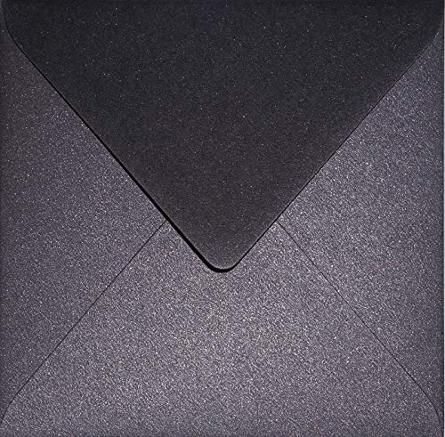 Netuno 25 quadratische Briefumschläge Perlmutt-Schwarz 153x 153 mm 120g Aster Metallic Black Cooper Perlmutt-Glanz-Umschläge elegant für Einladungskarten Hochzeitskarten Weihnachten Ostern