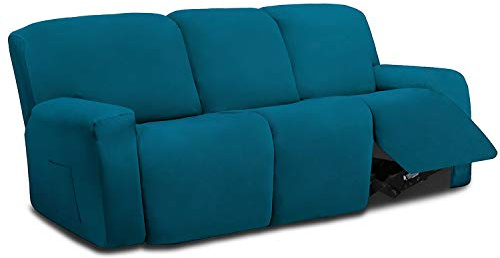 Easy-Going Schonbezug aus Stretch-Mikrofaser für Dreisitzer-Sofa mit Relaxfunktion, Spandex, weich, Fleece, passgenau, waschbar, elastischer Möbelschoner, für Kinder, Haustiere, 8-teilig, pfauenblau