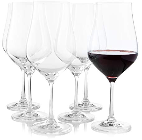 Crystalex Juego de 6 copas de vino tinto | Copas de vino de tallo largo en forma de tulipán, mejor para borgoña, burdeos, merlot, vino tinto o blanco | Copa de vino universal transparente de alta
