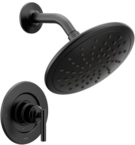 Moen Gibson Posi-Temp Pressure Balancing Modern Shower Trim with 8-Inch Eco-Performance Rainshower Head, Valve Required, Matte Black, T3002EPBL