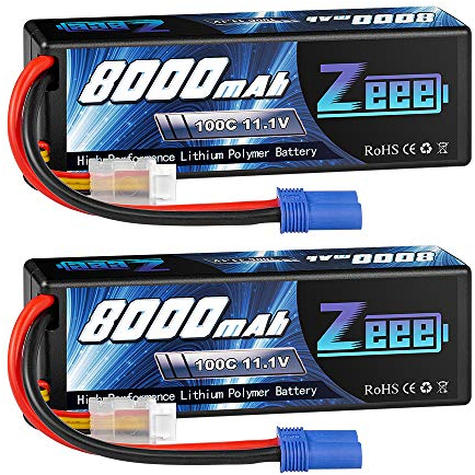 Zeee 3S Lipo Battery 8000mAh 11.1V 100C RC Battery Hard case with EC5 Plug for 1/8 1/10 RC Car Model Buggy Team Associated(2 Packs)