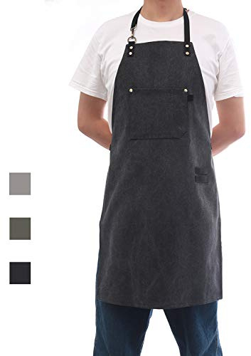 Tobyan No-Tie Canvas Apron Heavy-Duty 16OZ Work Apron with Front Pocket Extra Long Straps Adjustable M–XXL