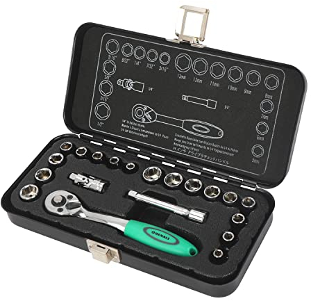 Marchio Amazon - Denali, set di chiavi a bussola con custodia, da 1/4” - 60 mm, 20 pezzi