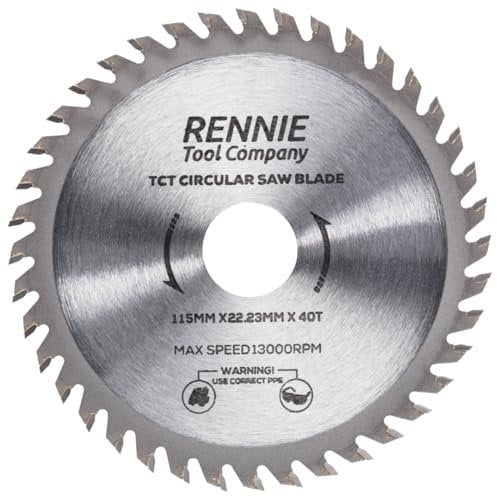 Rennie Tools - 115mm Circular Saw Blade TCT Wood Cutter Blade. 40 Teeth (40T) Carbide Tipped Saws for Woodworking Wood Cutting 7/8 inch (22.23mm) Bore + 20mm and 16mm Reduction Rings.