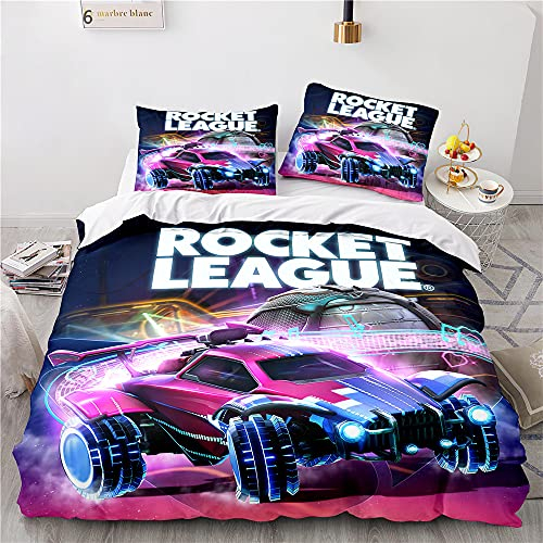 NICHIYOBI Rocket League Bettbezug Bettwäsche Set - Bettbezug und Kissenbezug,Mikrofaser,3D Digital Print dreiteiliger Bettwäsche (9,Single 135x200cm)