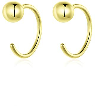 Qings Kreolen Gold 925 Vergoldete Creolen Klein Halb Creolen Ohrringe Hängend Gold Mini Creolen Ball Huggie Hoops Ohrringe für Damen Mädchen