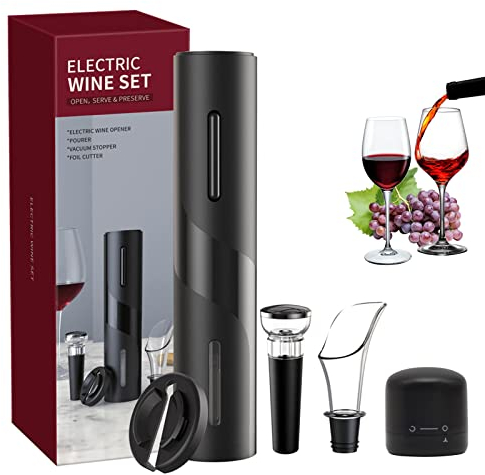 Tire-Bouchon Électrique 5 en 1 Ouvre-Bouteille Électrique de Ensemble-cadeau à Piles avec Coupe-Capsule, Bouchon de Bouteille de Vin, Verseur de Vin pour Famille, Amateur de Vin