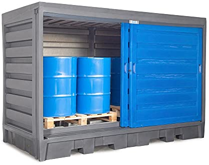 Estrao DENIOS® Gefahrstoffschrank, Schrank aus Kunststoff für Gefahrstoffe, grau, 3200 mm x 2170 mm x 1750 mm, für innen und außen geeignet