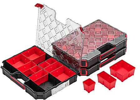 3x Modulierter Sortimentskasten Kleinteilemagazin – 284 x 390 x 60 mm - Sortierkasten mit Transparent Deckel Sortierkoffer Werkzeugbox Sortimentskoffer Kasten mit herausnehmbaren Fächern