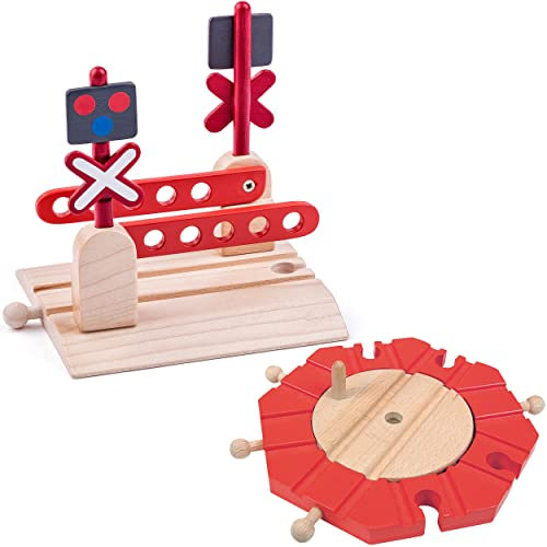 alles-meine.de GmbH Holz - Schienen - mechanische Drehscheibe + Bahnübergang mit Schranken - Weiche/Abzweigung/Kreuzung - drehbar - 8 Anschlüsse - Scheibe für Eisenbahn/HOL..