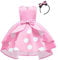 IWEMEK Robe Enfants Bébé Filles Déguisement Tutu à Pois Polka Dot avec Bandeau d'oreille Costume Princesse Vintage Fête Noël Carnaval Anniversaire Cérémonie Halloween Rose 8-9 Ans