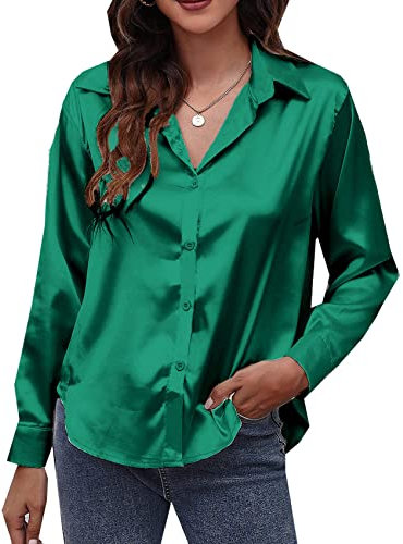 WAEKQIANG Camicia A Maniche Lunghe in Raso di Seta da Donna, Primavera E Autunno, Nuova Camicia in Raso Tinta Unita