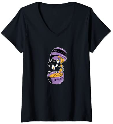 Femme Bol ramen esthétique classique T-Shirt avec Col en V