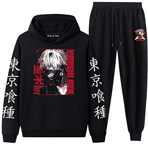 INDIRAN Tokyo Ghoul Hoodie Joggerhose Trainingsanzug Harajuku Anime Cosplay Kaneki Ken Print Sweatshirt Set für Unisex