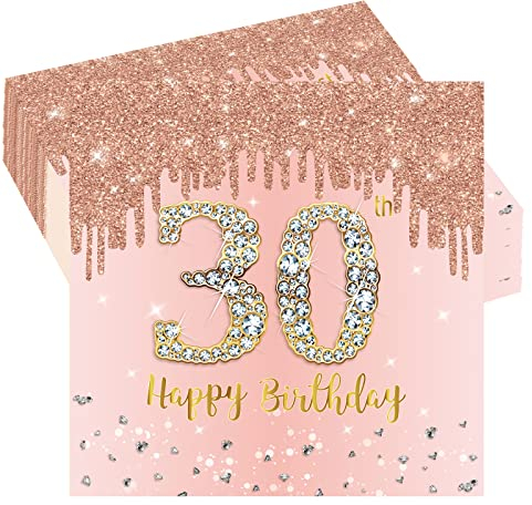 Servietten 30. Geburtstag Roségold,20 Stück Einweg-Servietten Geburtstag,Rosé und Gold Party DekorationServietten für Frauen 30. Geburtstag.Party,Dekoration zum,Jubiläum Partyzubehör