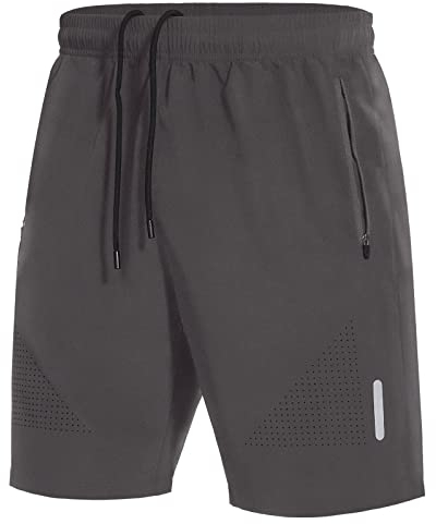 SIHOHAN Kurze Hosen Herren Sporthose Schnelltrocknend Sportbekleidung Jogginghose Sport Shorts mit Reißverschlusstasch Geeignet für Verschiedene Freizeit und Sport Gelegenheiten(Grau,XXL)