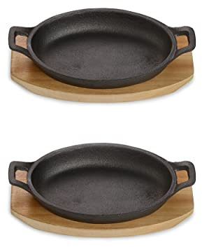 ECHTWERK Bol de service en fonte, poêles de service, poêle pour le four, le gril et le barbecue, idéal pour le service, grande édition, 2 pièces, Noir