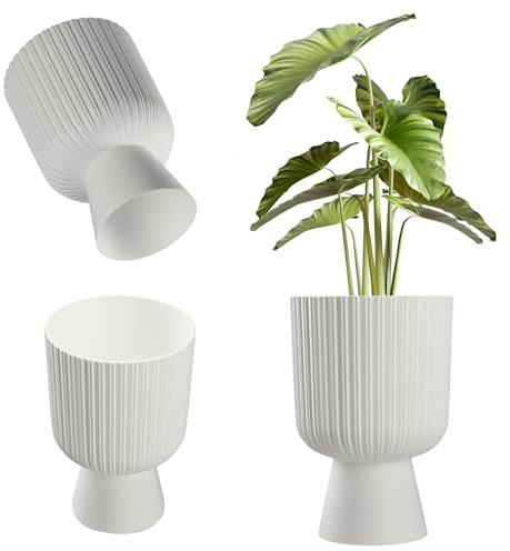 KADAX Blumentopf in Kelchform, Pflanztopf aus Kunststoff in 2 Größen, Pflanzgefäß in 3 Farben für Balkon, Terrasse, Fensterbrett, Pokal Pflanzschale (18cm, Weiß) …