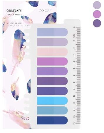 Ordinate Transparente Haftnotizen, Haftstreifen Plastik, Haftmarker, Page Marker, Klebezettel set, planner, sticky notes, Book Tabs, Lesezeichen schule(B-200 Stück Mystic Purple-Half-Circle Design)