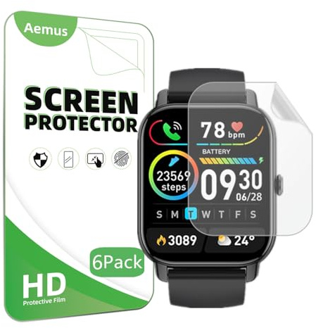 Aemus Compatible for Nerunsa P66D 1.85 Smart Watch Screen Protector (6 Pack) Compatible for Poounur P66E Smartwatch Flexible Full Coverage Clear TPU Film