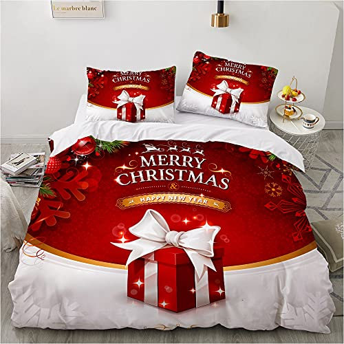 YASMENG Bettwäsche Weihnachten 155x220 Wintermotiv Rot Weiß 3D Bettwäsche Weich Mikrofaser Bettwäsche 3 Teilig für Jugendliche Kinder Zimmer Deko mit Reißverschluss und 2 Kissenbezüge 80x80 cm