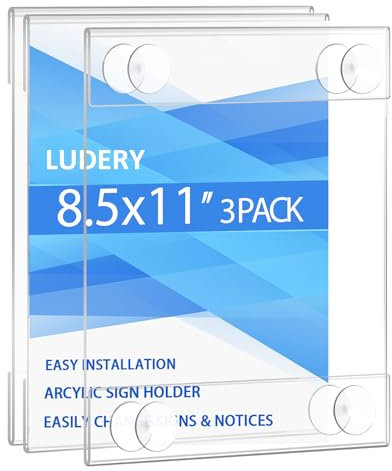 Ludery Lot de 3 supports de panneau de fenêtre en acrylique de 21,6 x 27,9 cm avec 4 ventouses, cadres en acrylique transparent, support mural de fenêtre en verre, support de panneau publicitaire pour