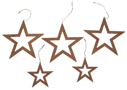 5er Set Sterne offen zum Hängen Rost Look 15cm & 25cm groß Metall Weihnachtsdeko Gartendeko (WM)