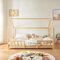 [en.casa] Kinderbett Sisimiut mit Matratze 140 x 200 cm Hausbett mit Rausfallschutz Holzbett für Kinder Bodenbett Lattenrost Kiefernholz Holzfarben