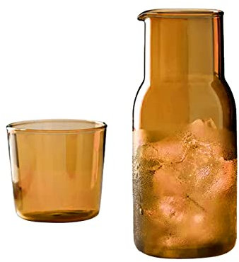 Jarra de Agua con Taza de Vidrio para Mesita de Noche, Al Lado de la Jarra, Jarra de Agua para Mesita de Noche, Jarra de Agua de Jugo de Vidrio Transparente, Decantador de Contenedor de(Marrón)
