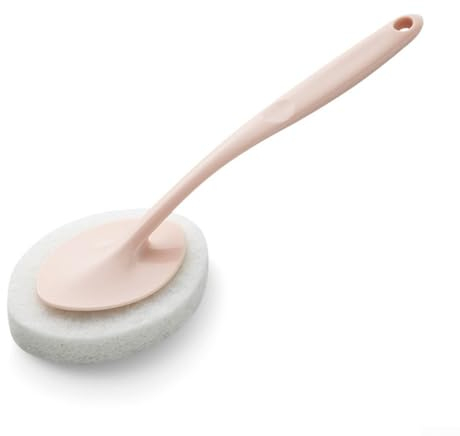 MeevrgR Brosse de nettoyage de salle de bain, éponge à long manche, brosse à récurer avec poignée pour nettoyer les murs de la salle de bain, le carrelage et la baignoire (rose)