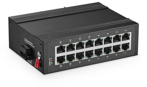 Binardat Commutatore industriale di Ethernet della ferrovia di baccano di gigabit di 16 porti, 16 porti 10/100/1000Mbps, Plug and Play non gestiti Fanless IP40