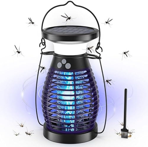 Solar Mata Mosquitos Electrico, 3 IN 1 UV Lampara Antimosquitos, 4200V USB Recargable Lampara Mosquitos Interior, Impermeable Atrapa Moscas Exterior para Dormitorio Cocina Jardín Camping, Violeta