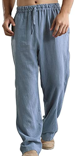 GXYANiaoy Herren Lang Baumwolle Große Größen Trousers Sommerhose Breit Leicht Stretch Mit Taschen Linenpants Mit Taschen Slim Fit Freizeit Chinohose Leinenhose