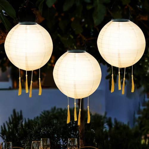 ACAREY Solar Lampions Außen Wetterfest, 3 Stück Solarlaterne Solarlampen Für Außen Hängend Nylon Gartenlaterne 20cm Solarlampions Für Außen Garten,Terrasse, Herbstdeko, Halloween Deko (C)
