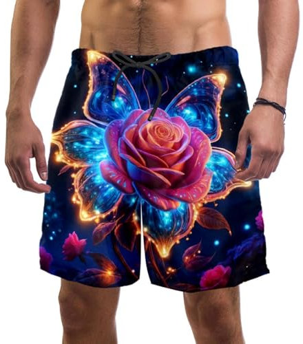 Short de bain pour homme à séchage rapide, rose fluo avec poches et doublure en maille, taille L, Multicolore, L