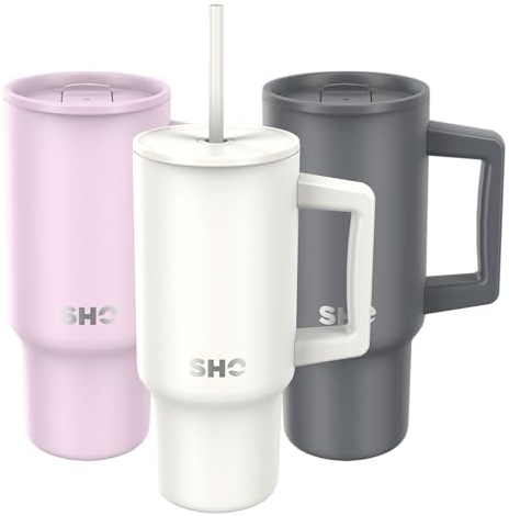 SHO XL Tumbler - Insulated Stainless Steel Reusable Water Bottle Iced Coffee Travel Mug with Handle, Straw Lid & Slider Lid - 900ml / 30 oz - Cold 24 Hours - Hot 12 Hours (Orchid, 900ml)