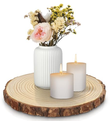 OPULANE Natürliches Holztablett, Kerzenhalter, 22,9 - 25,4 cm, runde Holzscheiben, dekoratives Holz-Kerzentablett für Bauernhaus, Couchtisch, rustikale Hochzeitsdekoration, Heimdekoration,