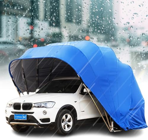 Carport Heavy Duty Semi Automatico, 600D Oxford Panno Portatile Garage per Auto Camion - Tenda telescopica pieghevole in acciaio inox, durevole baldacchino