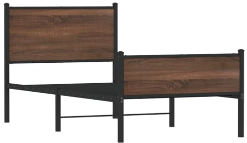 vidaXL Bettgestell, Metallbett Bett mit Kopfteil Fußteil, Bettrahmen mit Lattenrost, Einzelbett für Schlafzimmer, Metall 90x190 cm