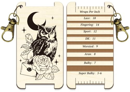 arricraft 1 Stück Eulen Rose Drehsteuerkarte Garn WPI Führungslehre Mit Tiermotiv Und Verschluss Führungsbrett Für Garnwickel Aus Holz Mit Diz Für Spinner Garnmesswerkzeuge Häkelzubehör