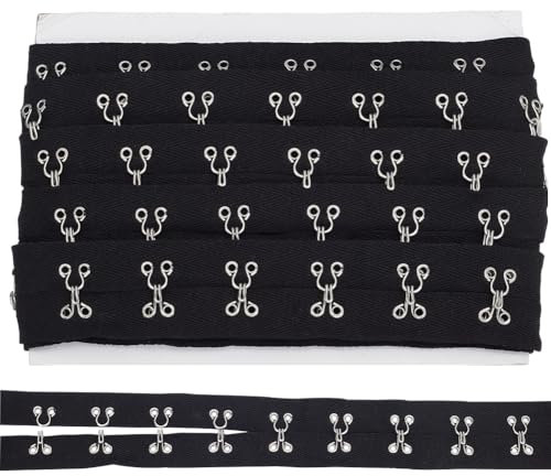 INFUNLY 5 Yard Pair Black Spacing Cotton Tape Ribbon Hook and Eye Trim for Bra Dresses Bridal Costumes Sewing Quilting Corset Dance Bridal Costumes Drapery Home Decor 0.75 SPACING