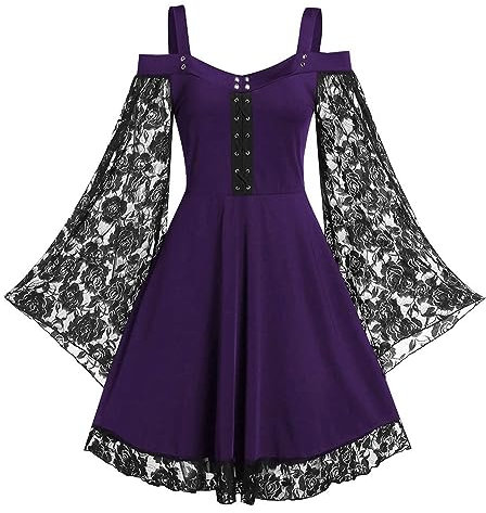 MOKBAY Déguisement Pirate Femme Halloween Costume Adulte Robe Sexy Steampunk Vampire Gothique Médiévale Tenue Diablesse Cosplay (Violet, L) A1