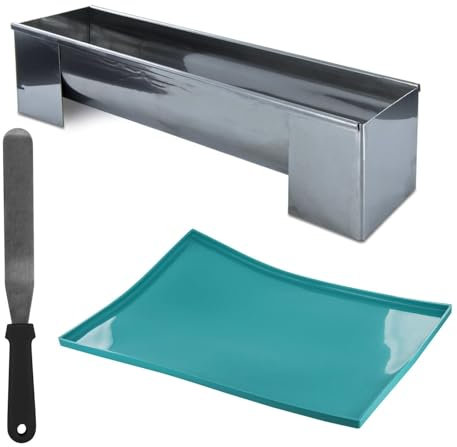 WDMT Komplettes Kuchenform-Set mit Spatel und Silikon-Backmatte – Edelstahl-Backform für Bûche de Noël, Biskuitrollen und Dessertkreationen – Antihaftbeschichtung – Silber