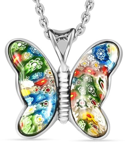 SHOP LC Murano Style Schmetterling Halskette für Frauen Murano Glas Anhänger mit 60 cm Kette zum Verschenken